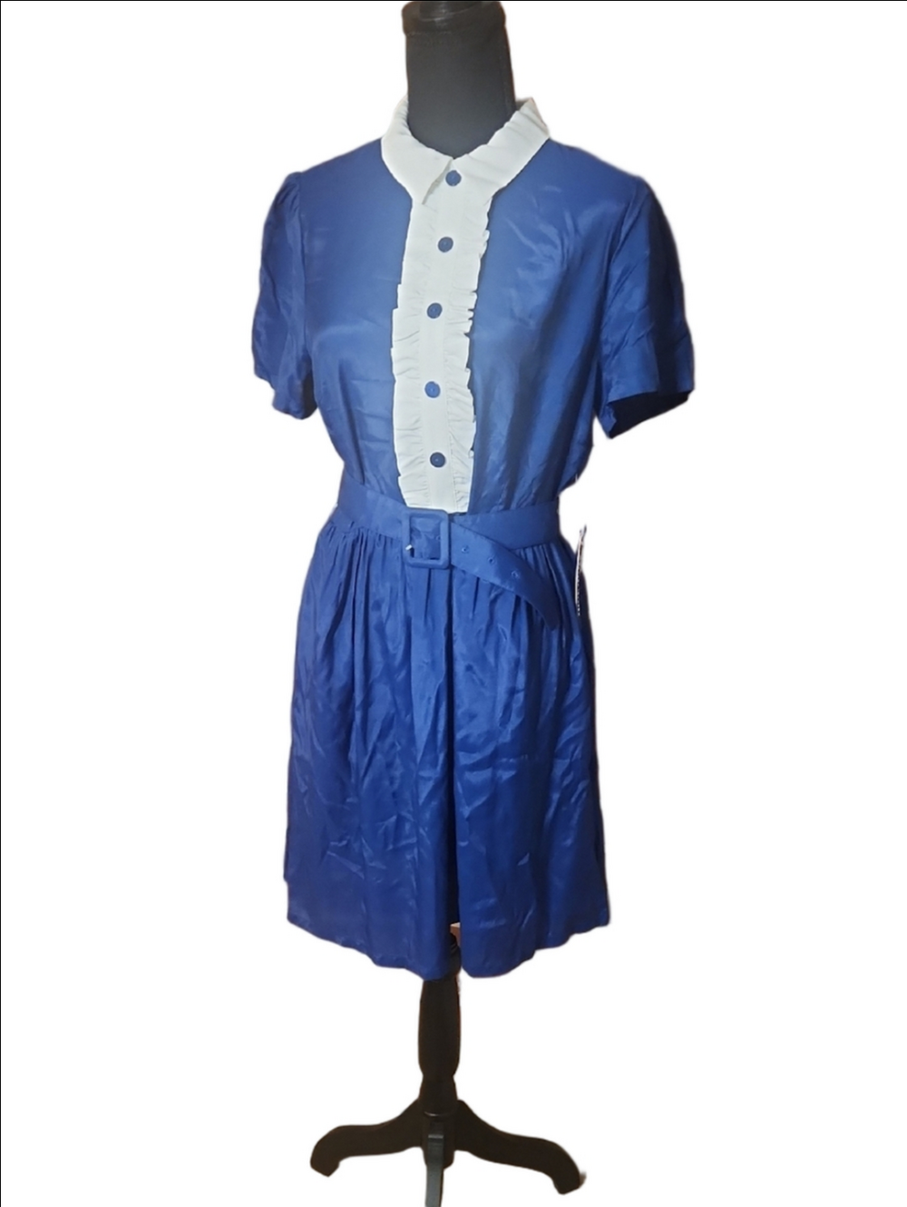 NWT Modcloth Blue Short-Sleeve Belted DresS, Size 8